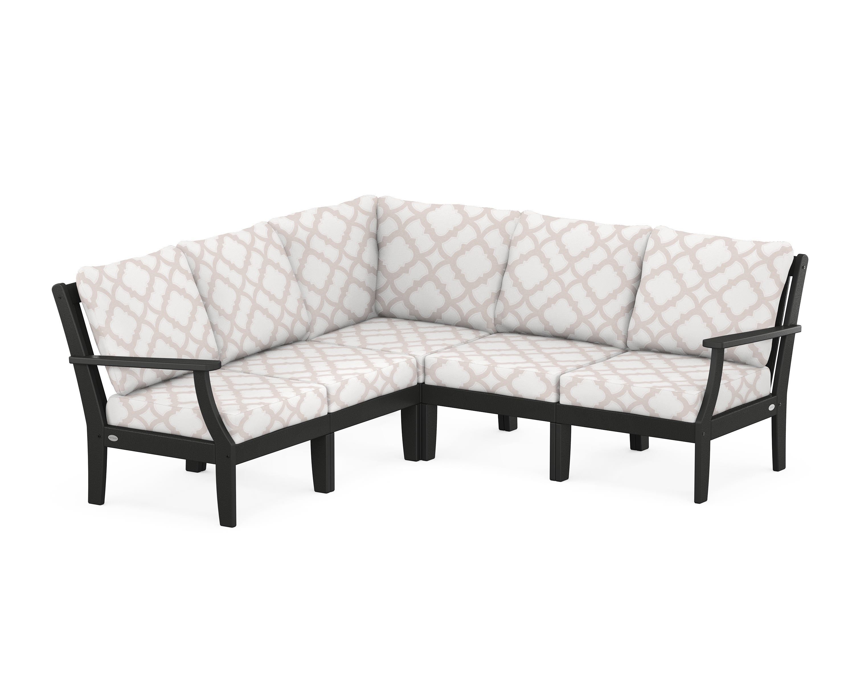 POLYWOOD® Braxton Modular 5-Piece Deep Seating Set in Black / Trellis Dune Burlap