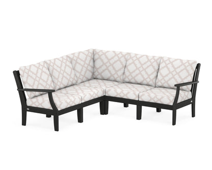 POLYWOOD® Braxton Modular 5-Piece Deep Seating Set in Black / Trellis Dune Burlap