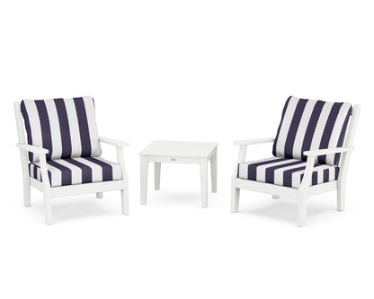 Country Living Wovendale 3-Piece Deep Seating Set in White / Cabana Stripe Navy