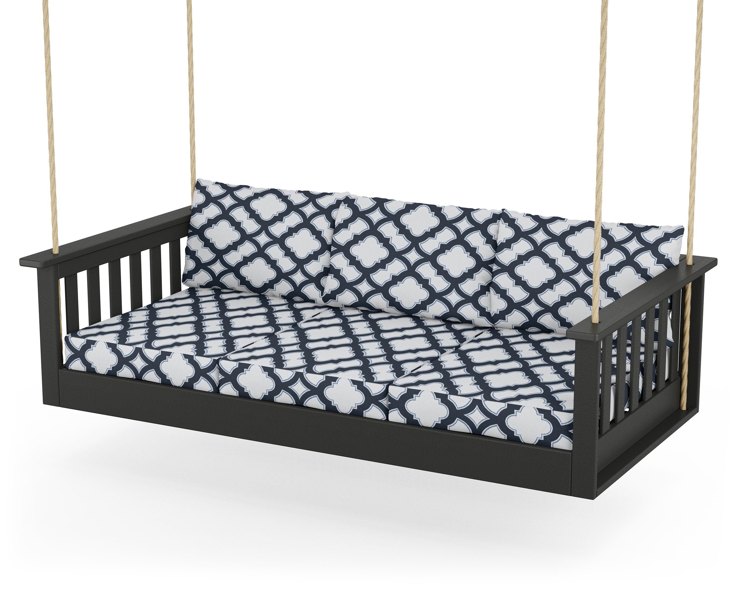 POLYWOOD® Vineyard Daybed Swing in Black / Trellis Marine Indigo