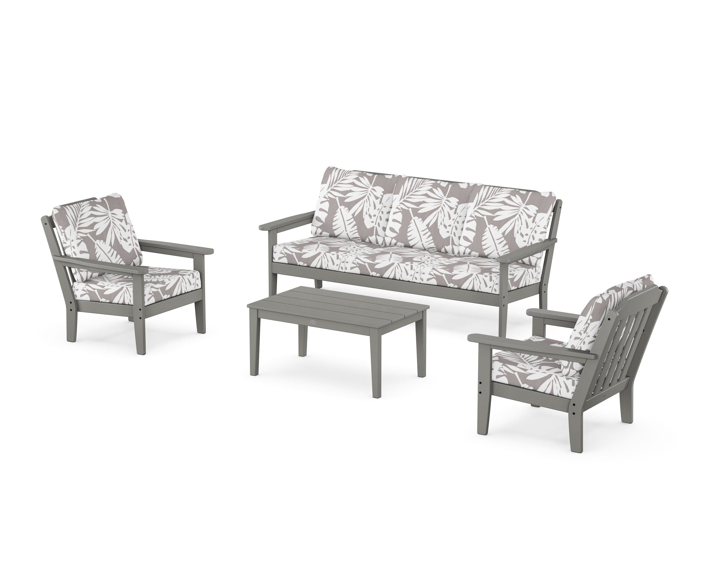Country Living Cottage 4-Piece Deep Seating Set with Sofa in Slate Grey / Leaf Grey Mist