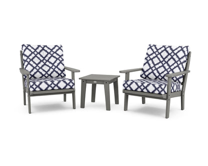 POLYWOOD® Lakeside 3-Piece Deep Seating Chair Set in Slate Grey / Trellis Navy