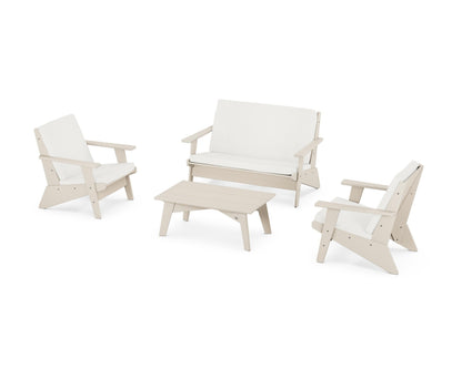 POLYWOOD® Riviera Modern Lounge 4-Piece Set in Sand / Natural Linen