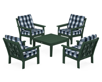 POLYWOOD® Vineyard 5-Piece Deep Seating Conversation Set in Green / Buffalo Plaid Marine Indigo