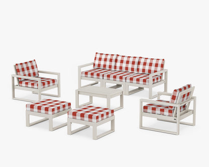 POLYWOOD® EDGE Sectional 8-Piece Lounge Sofa Set in Sand / Buffalo Plaid Crimson