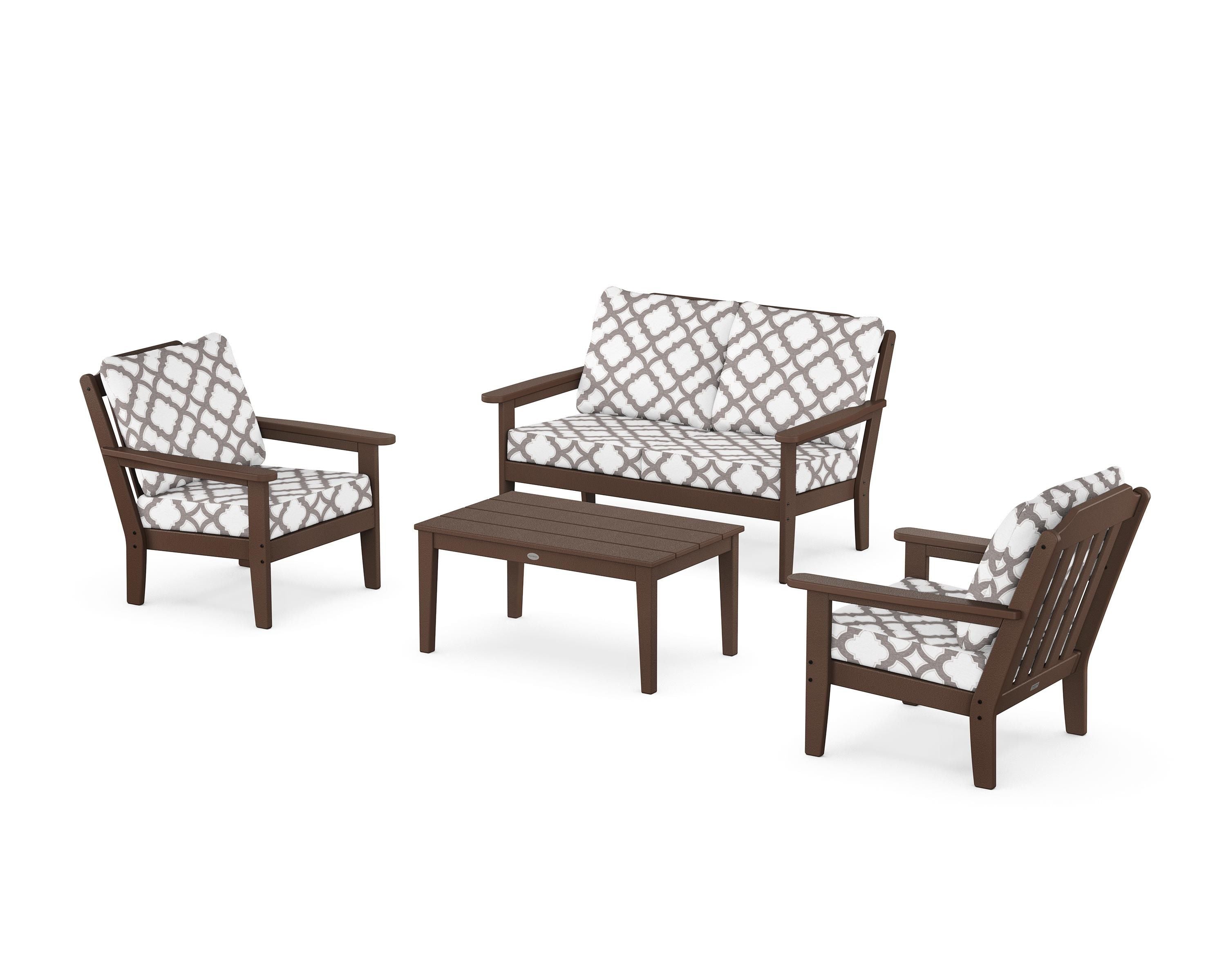 Country Living Cottage 4-Piece Deep Seating Set with Loveseat in Mahogany / Trellis Grey Mist