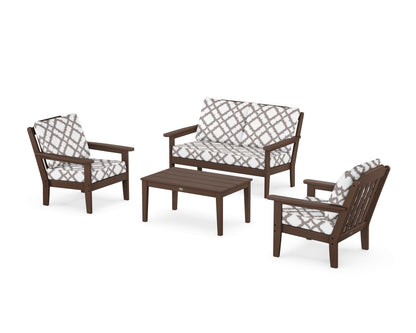 Country Living Cottage 4-Piece Deep Seating Set with Loveseat in Mahogany / Trellis Grey Mist