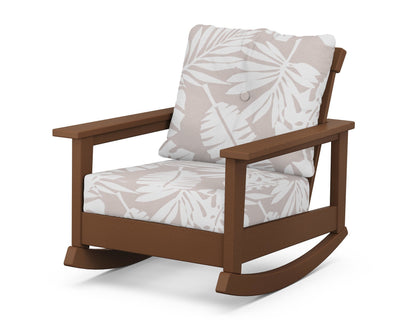 POLYWOOD® Prescott Deep Seating Rocking Chair in Teak / Leaf Dune Burlap