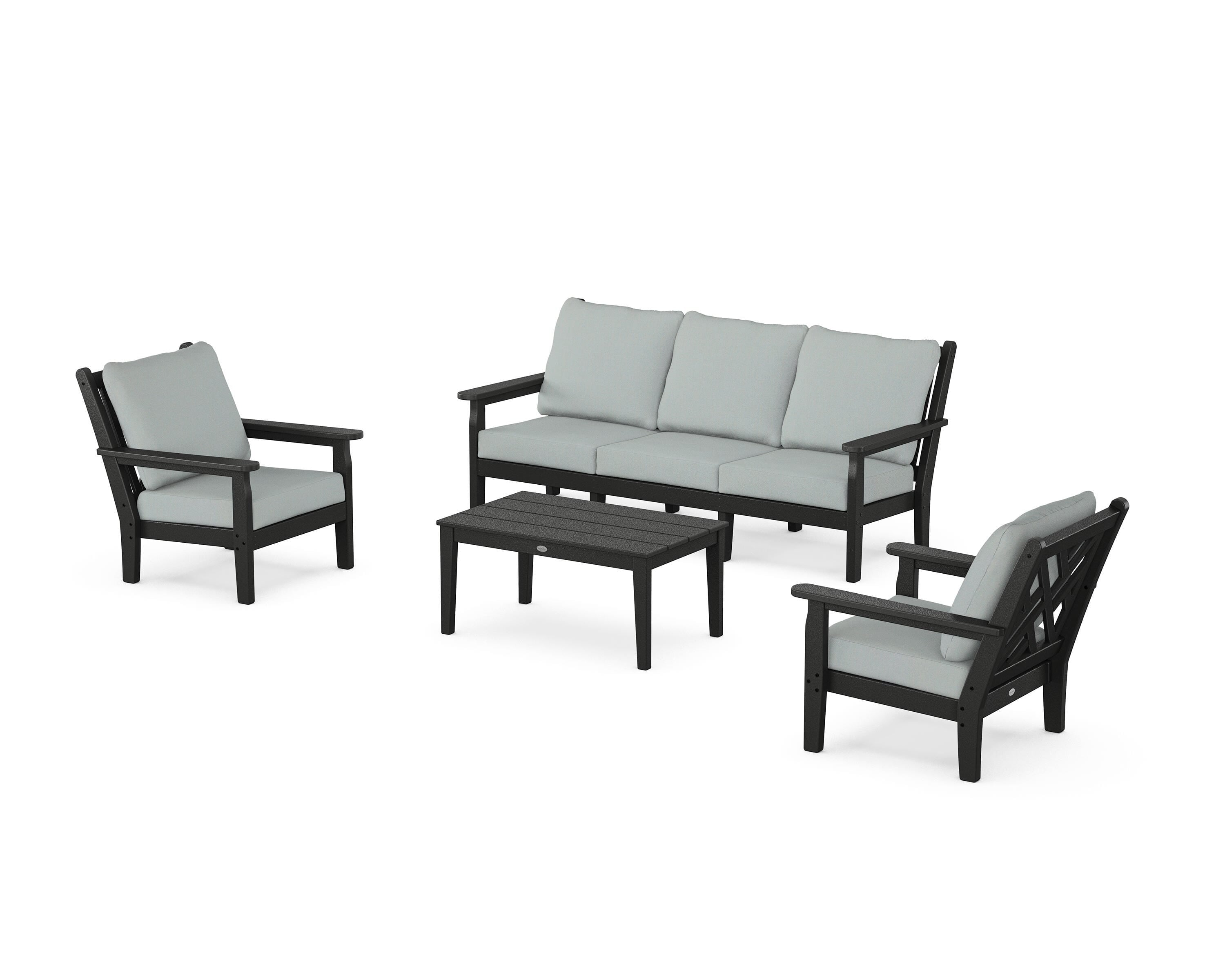 POLYWOOD® Chippendale 4-Piece Deep Seating Set with Sofa in Black / Spa