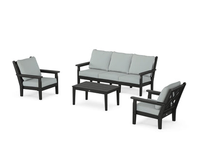 POLYWOOD® Chippendale 4-Piece Deep Seating Set with Sofa in Black / Spa