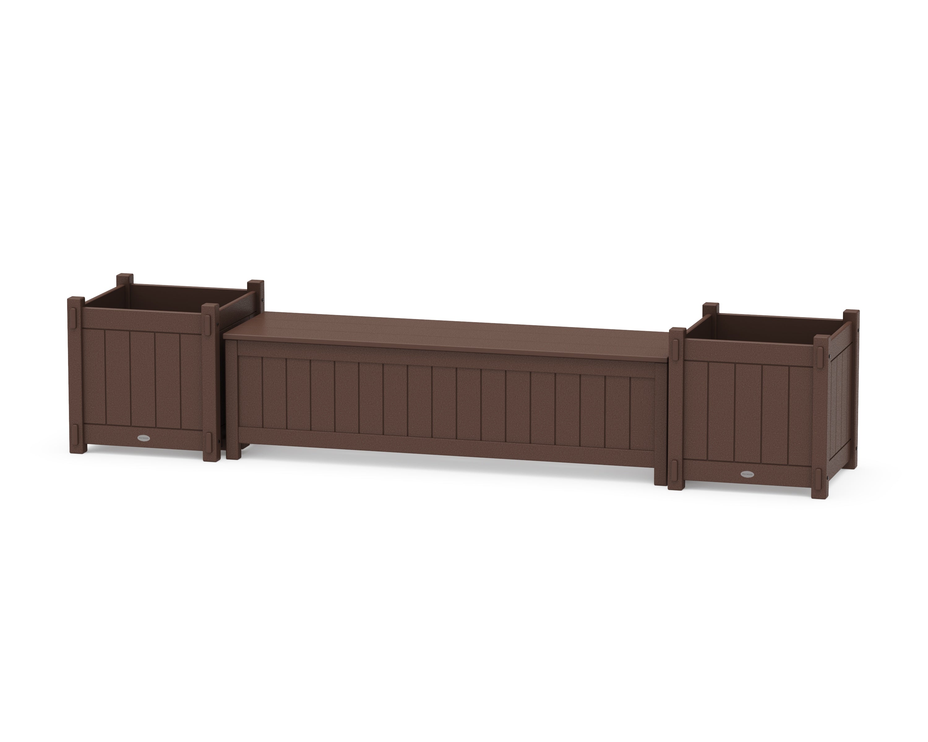 POLYWOOD® 60" Vineyard Straight Planter Storage Bench Set- Large in Mahogany