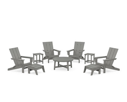 POLYWOOD® Modern Studio Folding Adirondack 9-Piece Conversation Set in Slate Grey