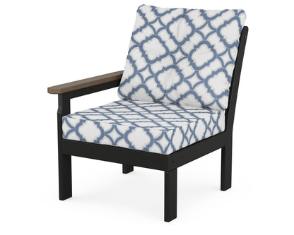 POLYWOOD® Vineyard Modular Left Arm Chair in Black / Kona / Trellis Sky Blue