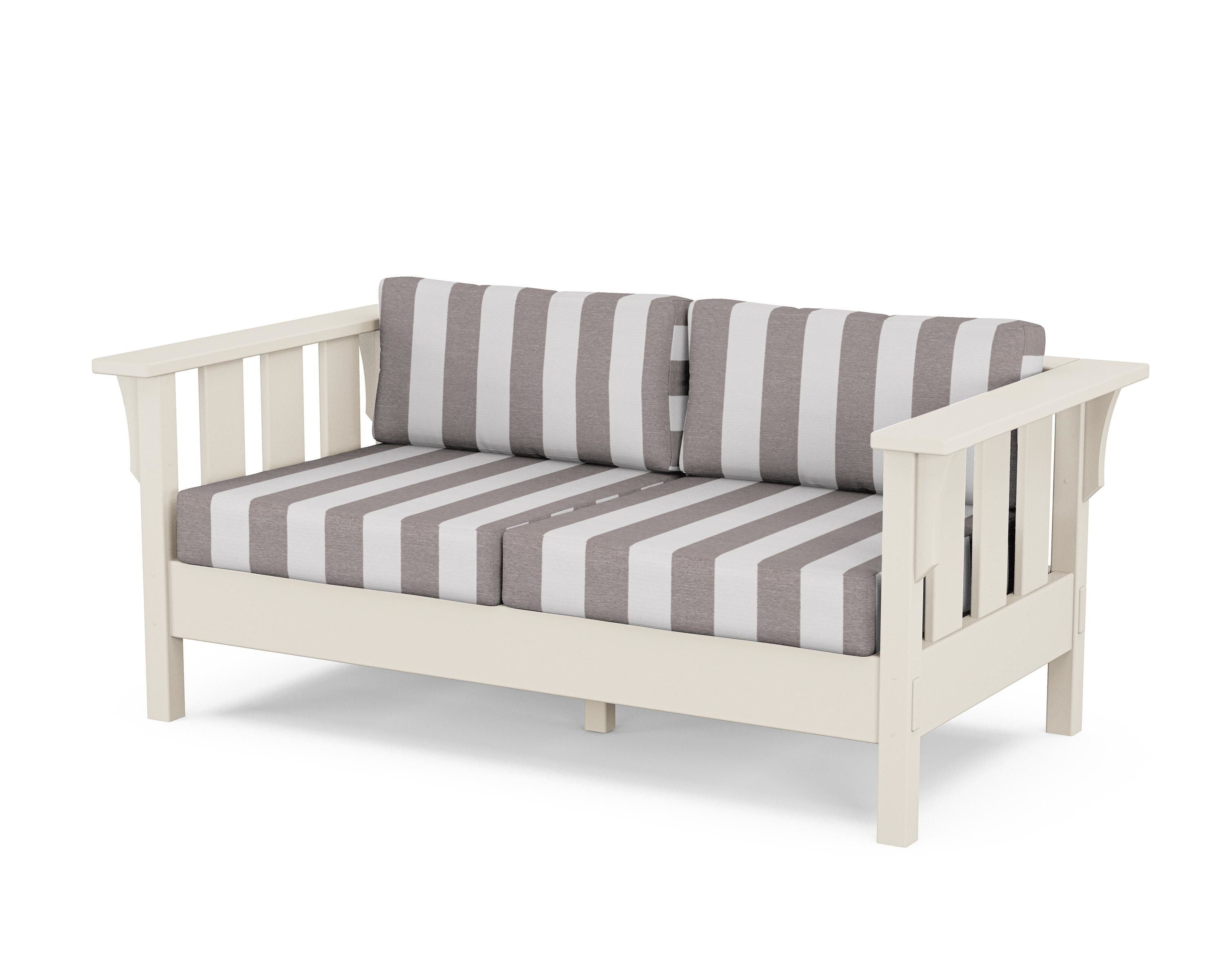 Martha Stewart by POLYWOOD® Acadia Deep Seating Loveseat in Sand / Cabana Stripe Grey Mist