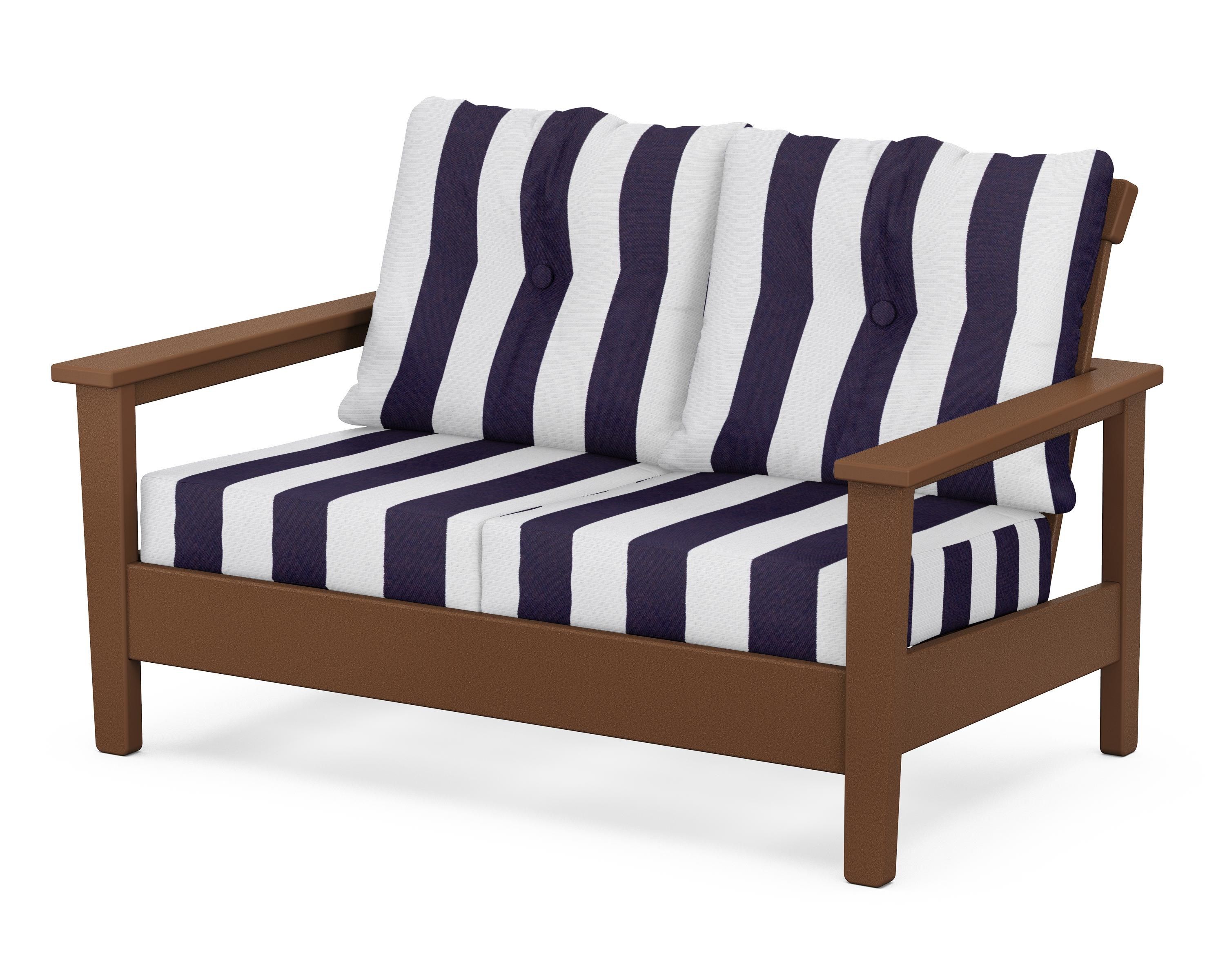 POLYWOOD® Prescott Deep Seating Loveseat in Teak / Cabana Stripe Navy