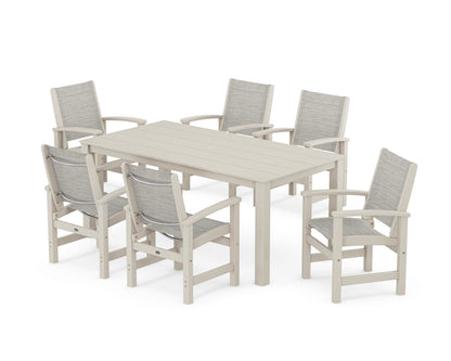 POLYWOOD® Coastal 7-Piece Parsons Dining Set in Sand / Birch Sling