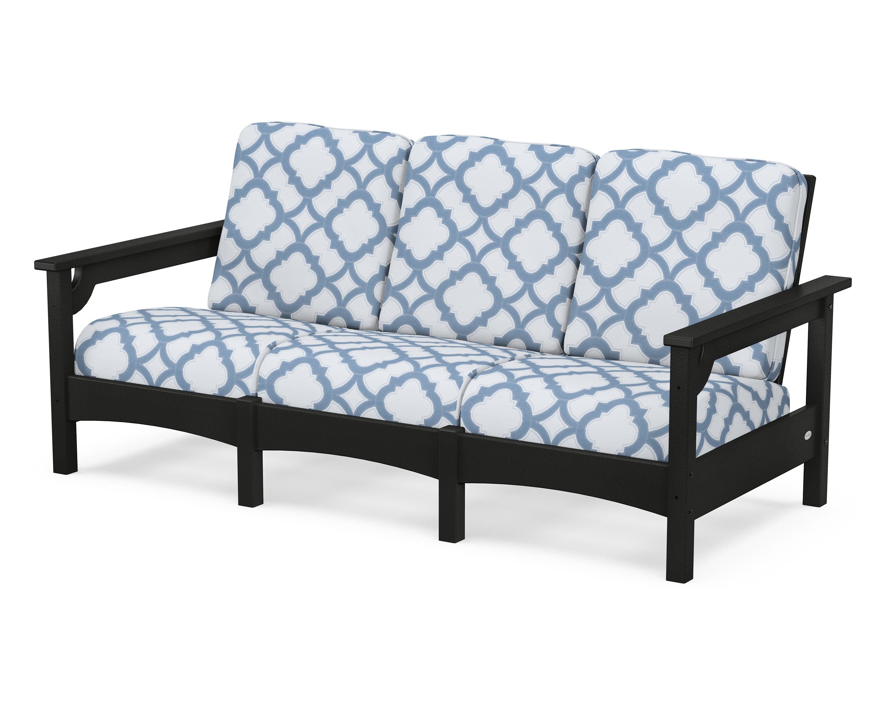 POLYWOOD® Club Sofa in Black / Trellis Sky Blue