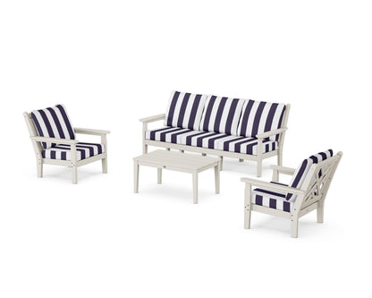 POLYWOOD® Chippendale 4-Piece Deep Seating Set with Sofa in Sand / Cabana Stripe Navy