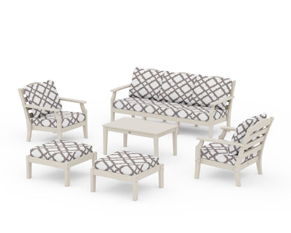 Draper James™ by  POLYWOOD® Savannah 6-Piece Lounge Sofa Set in Sand / Trellis Grey Mist