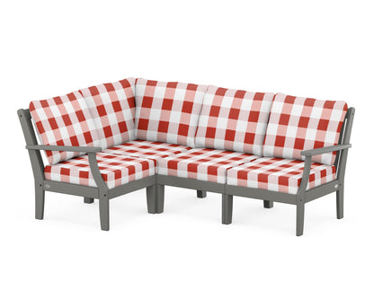 POLYWOOD® Braxton Modular 4-Piece Deep Seating Set in Slate Grey / Buffalo Plaid Crimson