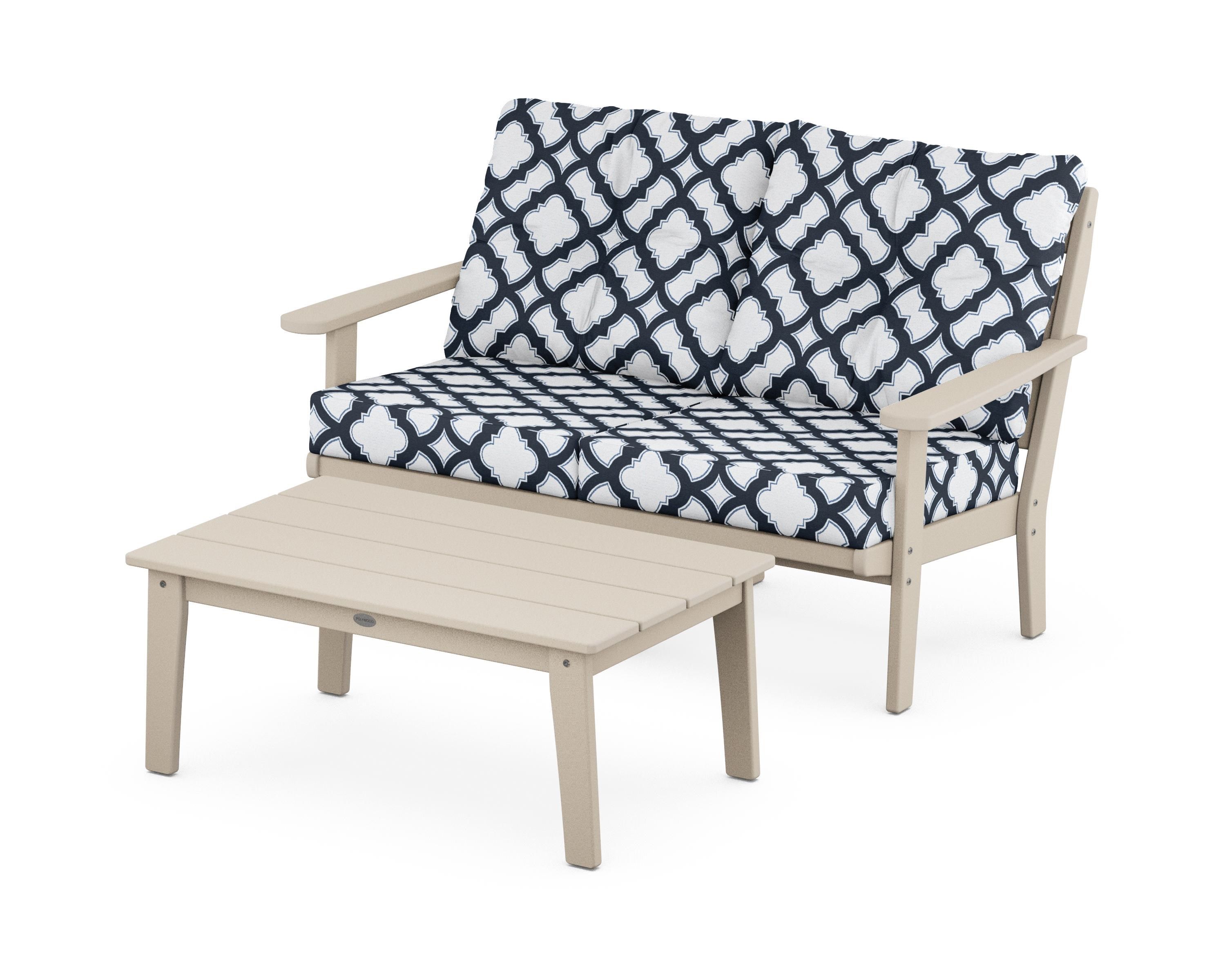POLYWOOD® Lakeside 2-Piece Lounge Loveseat Set in Sand / Trellis Marine Indigo
