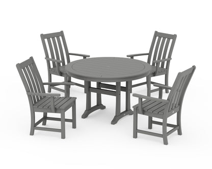POLYWOOD® Vineyard 5-Piece Round Dining Set with Trestle Legs in Slate Grey