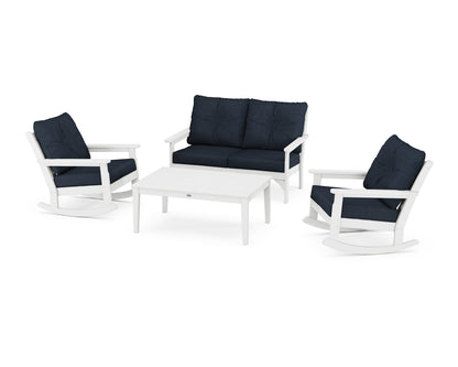 POLYWOOD® Vineyard 4-Piece Deep Seating Rocking Chair Set in White / Marine Indigo