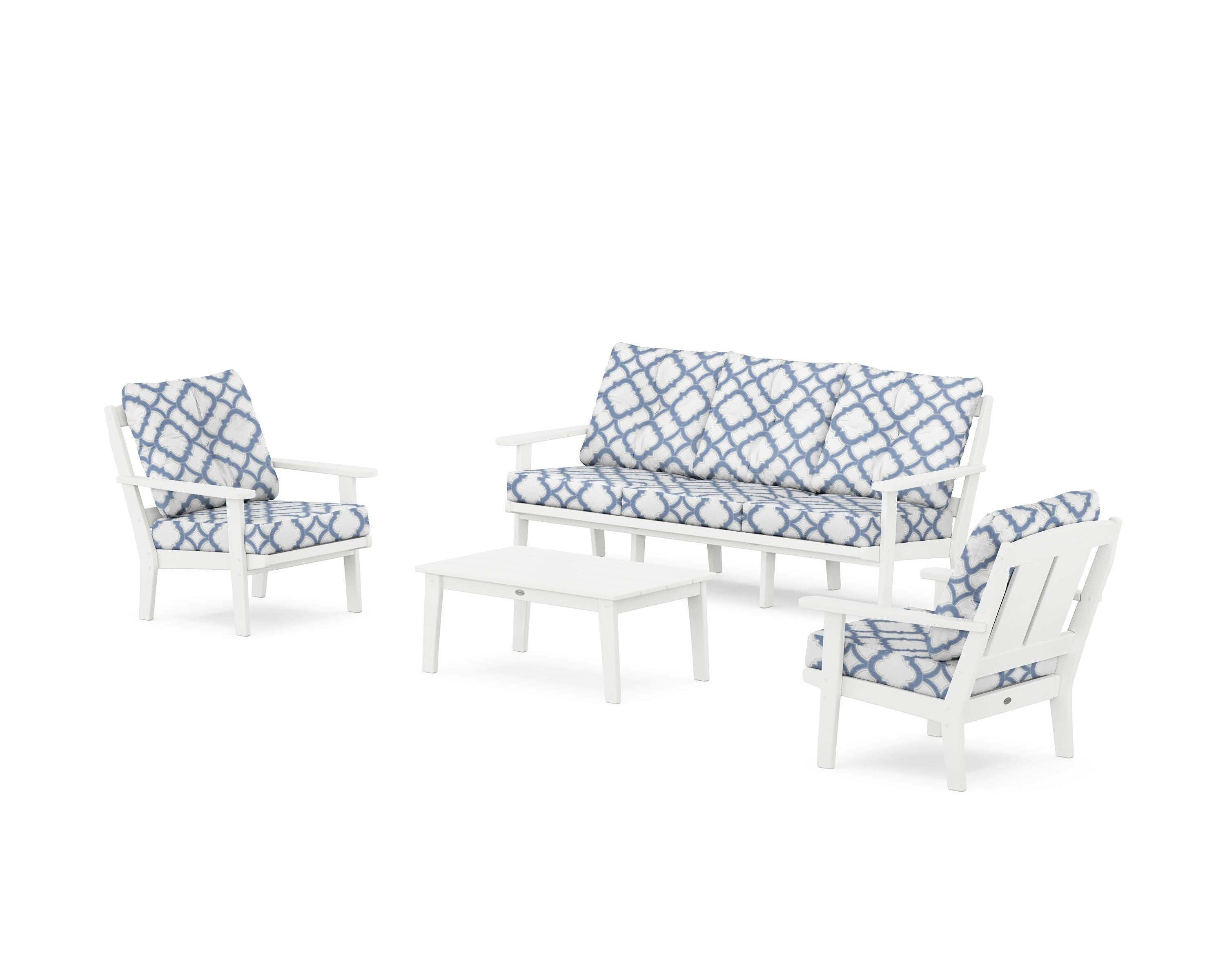 POLYWOOD® Mission 4-Piece Deep Seating Set with Sofa in White / Trellis Sky Blue