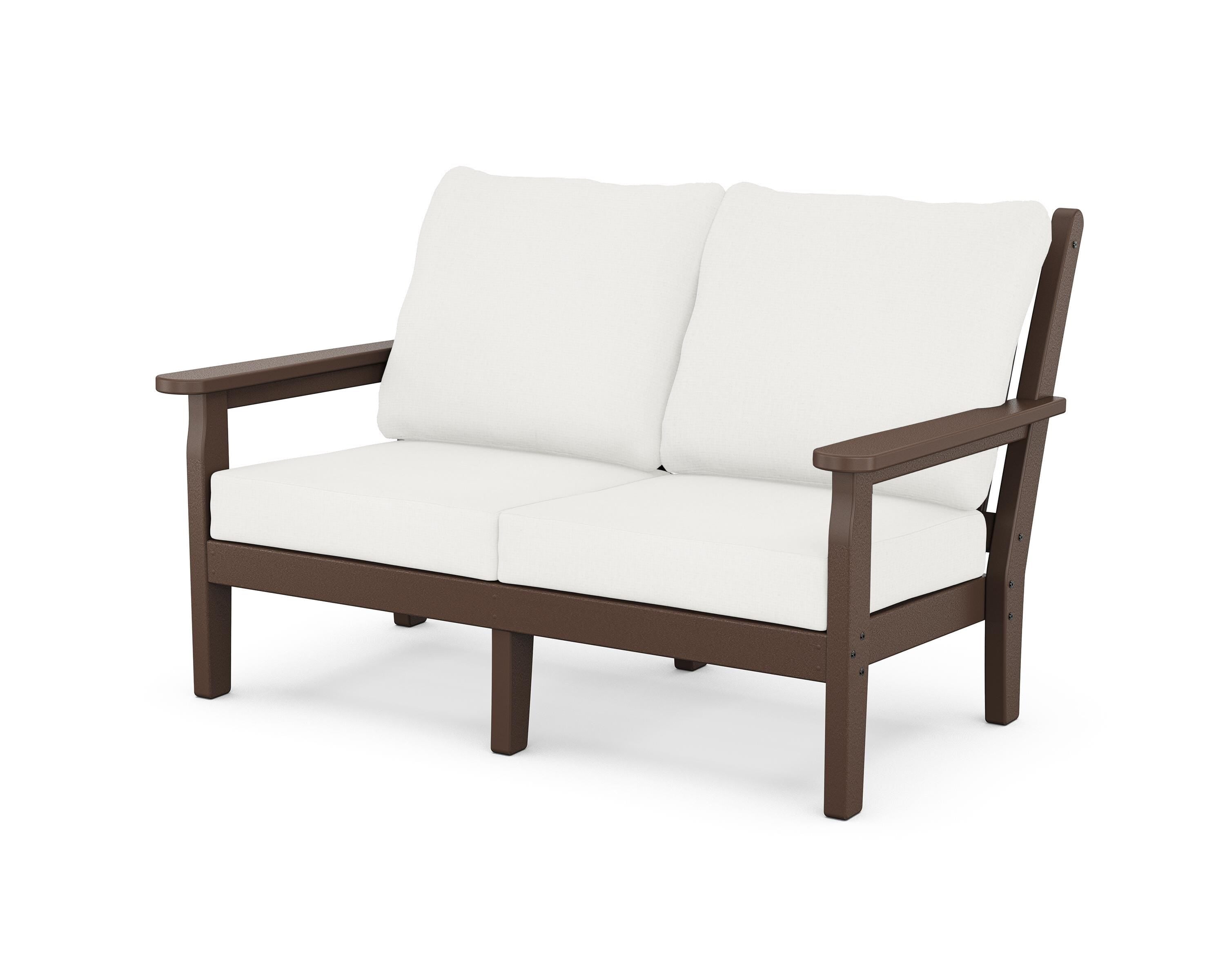 POLYWOOD® Chippendale Deep Seating Loveseat in Mahogany / Natural Linen