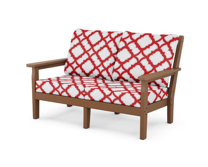 POLYWOOD® Chippendale Deep Seating Loveseat in Teak / Trellis Crimson