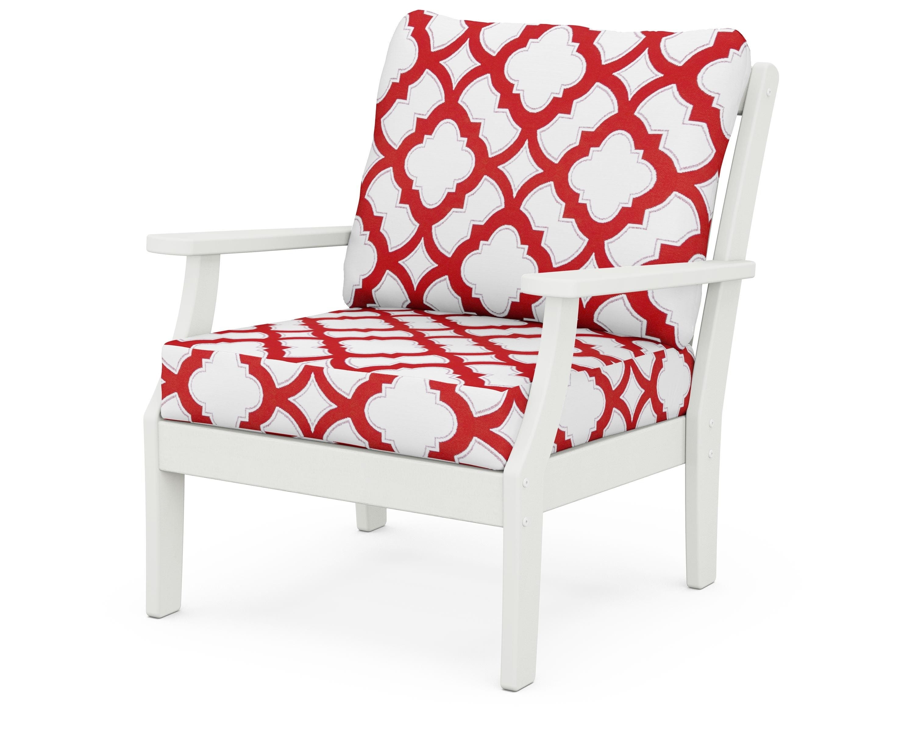 POLYWOOD® Braxton Deep Seating Chair in Vintage White / Trellis Crimson