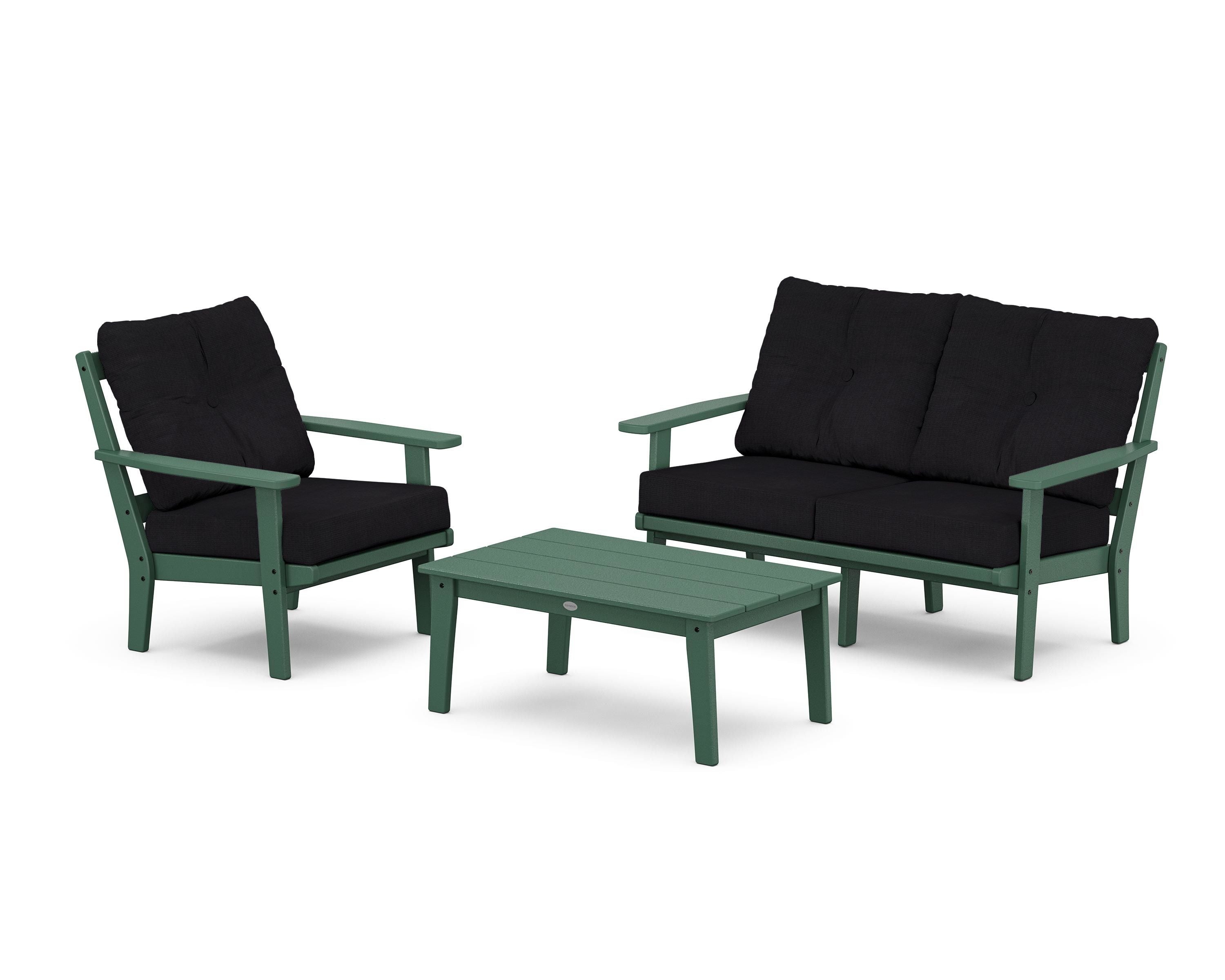 POLYWOOD® Oxford 3-Piece Deep Seating Set with Loveseat in Green / Midnight Linen