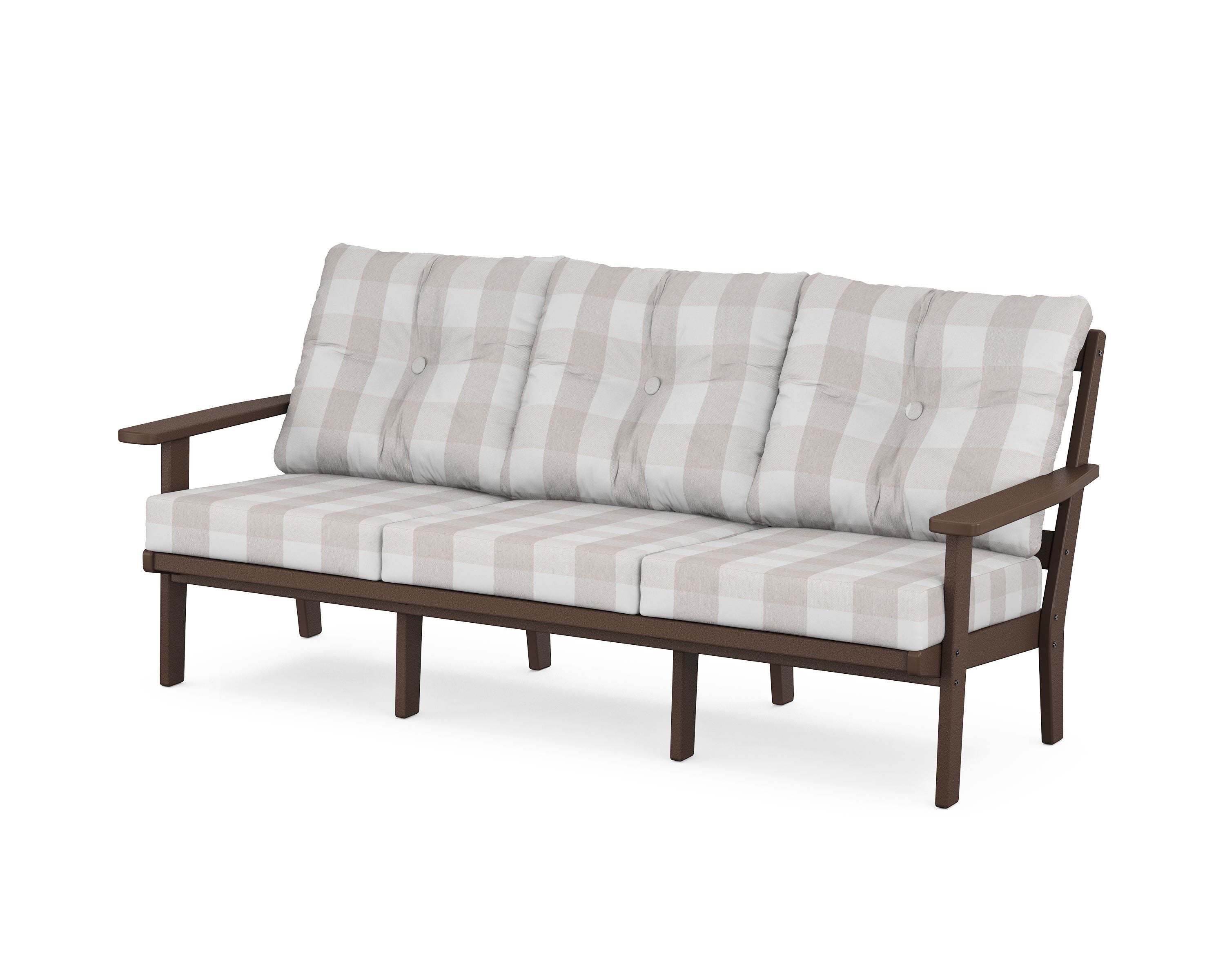 POLYWOOD® Prairie Deep Seating Sofa in Mahogany / Buffalo Plaid Dune Burlap