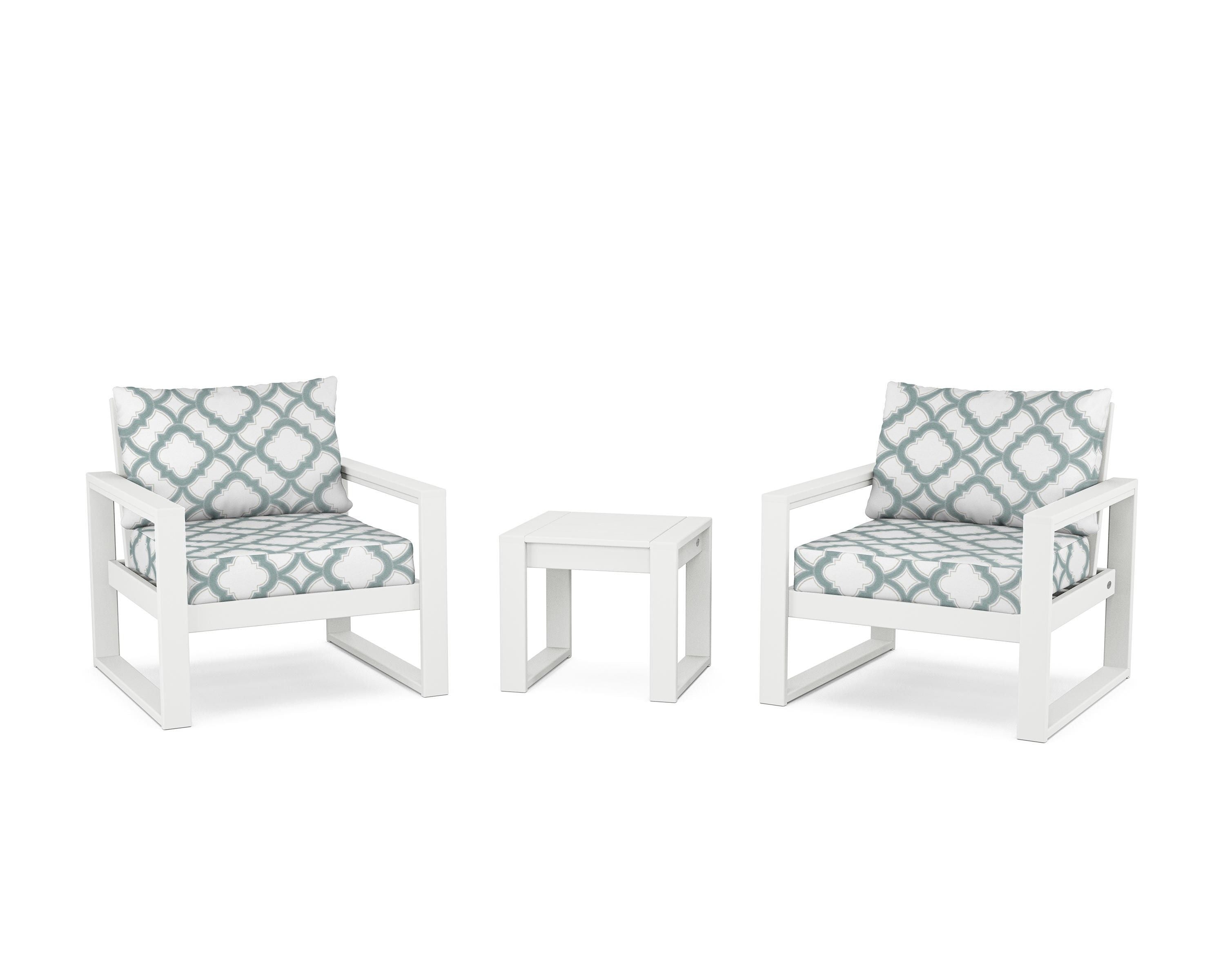 POLYWOOD® EDGE Sectional 3-Piece Deep Seating Set in White / Trellis Glacier Spa