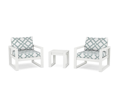 POLYWOOD® EDGE Sectional 3-Piece Deep Seating Set in White / Trellis Glacier Spa