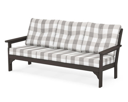 POLYWOOD® Vineyard Deep Seating Sofa in Vintage Coffee / Buffalo Plaid Grey Mist