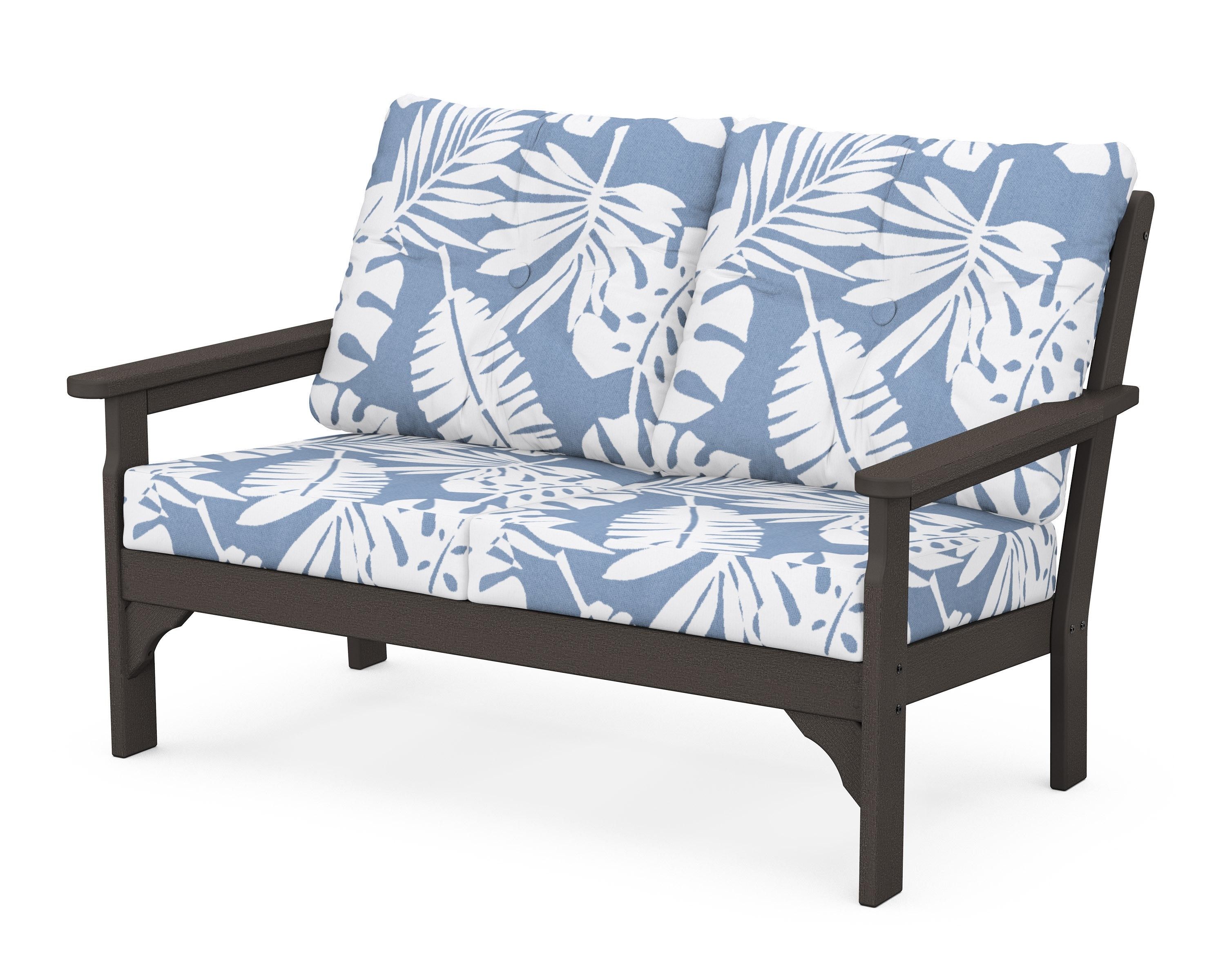 POLYWOOD® Vineyard Deep Seating Loveseat in Vintage Coffee / Leaf Sky Blue