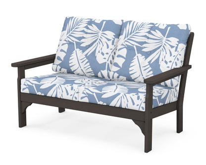 POLYWOOD® Vineyard Deep Seating Loveseat in Vintage Coffee / Leaf Sky Blue