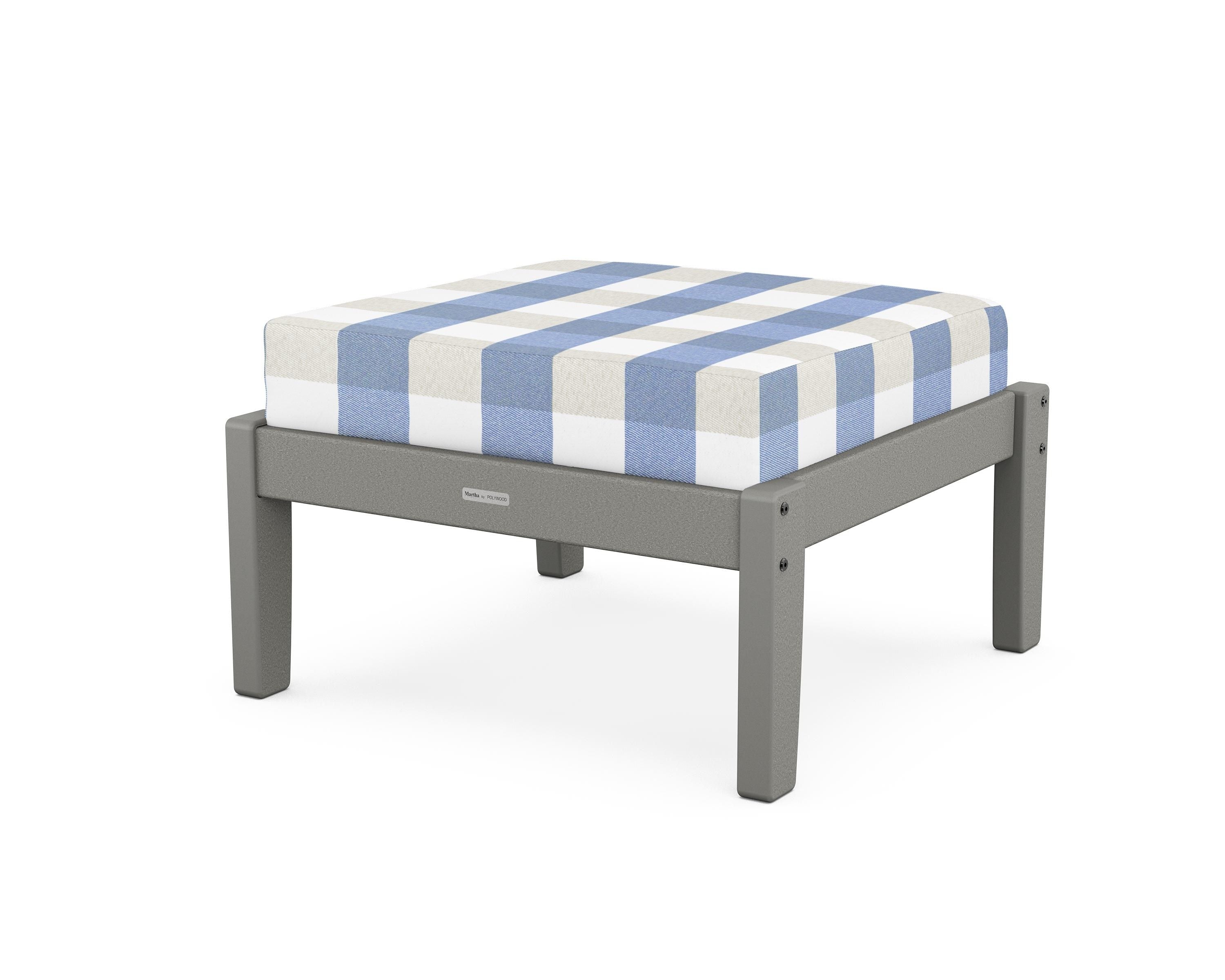 Martha Stewart by POLYWOOD® Chinoiserie Deep Seating Ottoman in Slate Grey / Buffalo Plaid Sky Blue