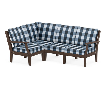 POLYWOOD® Braxton Modular 4-Piece Deep Seating Set in Mahogany / Buffalo Plaid Marine Indigo