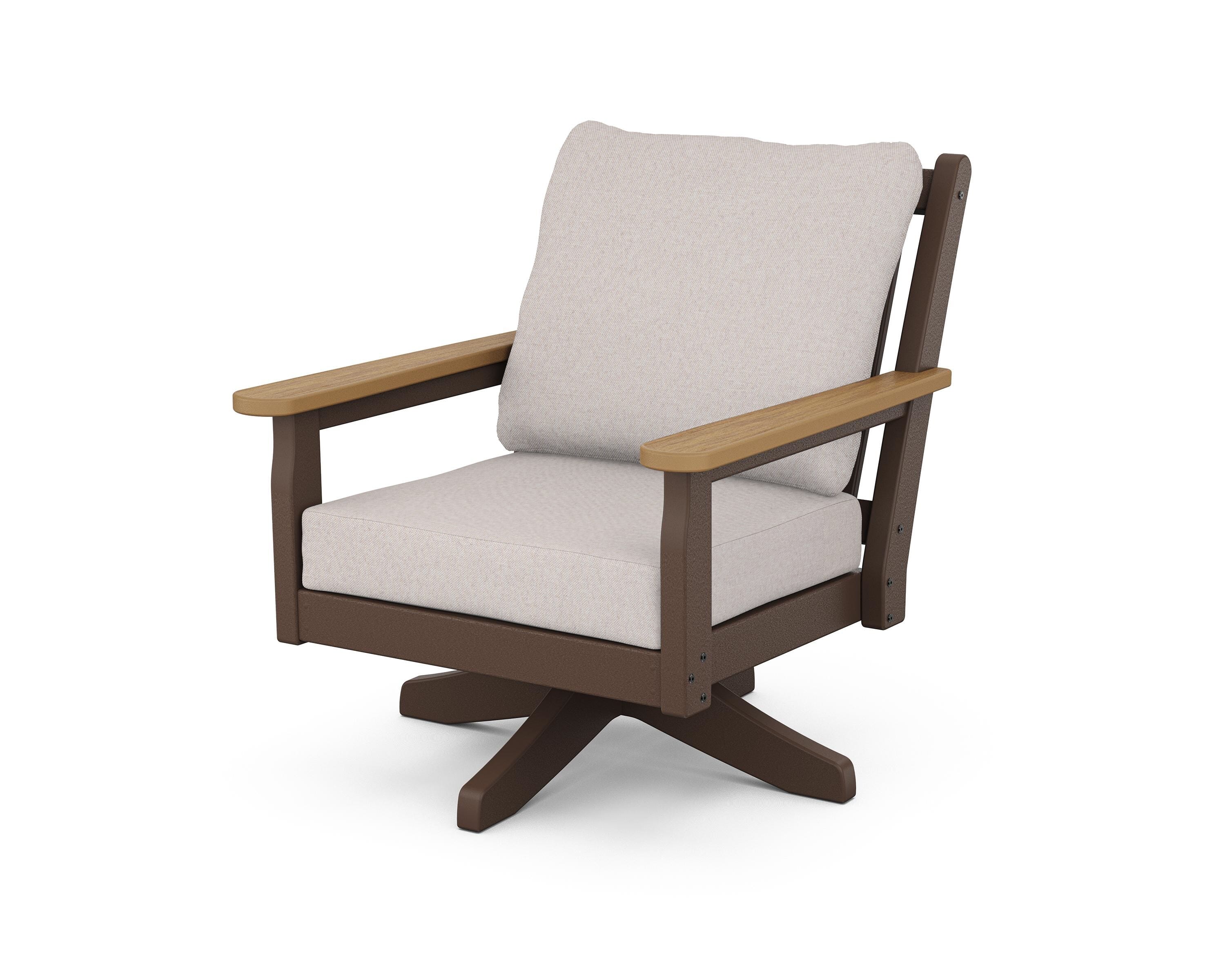 POLYWOOD® Chippendale Deep Seating Swivel Chair in Mahogany / Natural / Dune Burlap