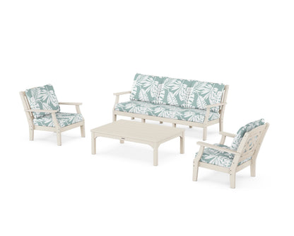 Martha Stewart by POLYWOOD® Chinoiserie 4-Piece Deep Seating Set with Sofa in Sand / Leaf Glacier Spa