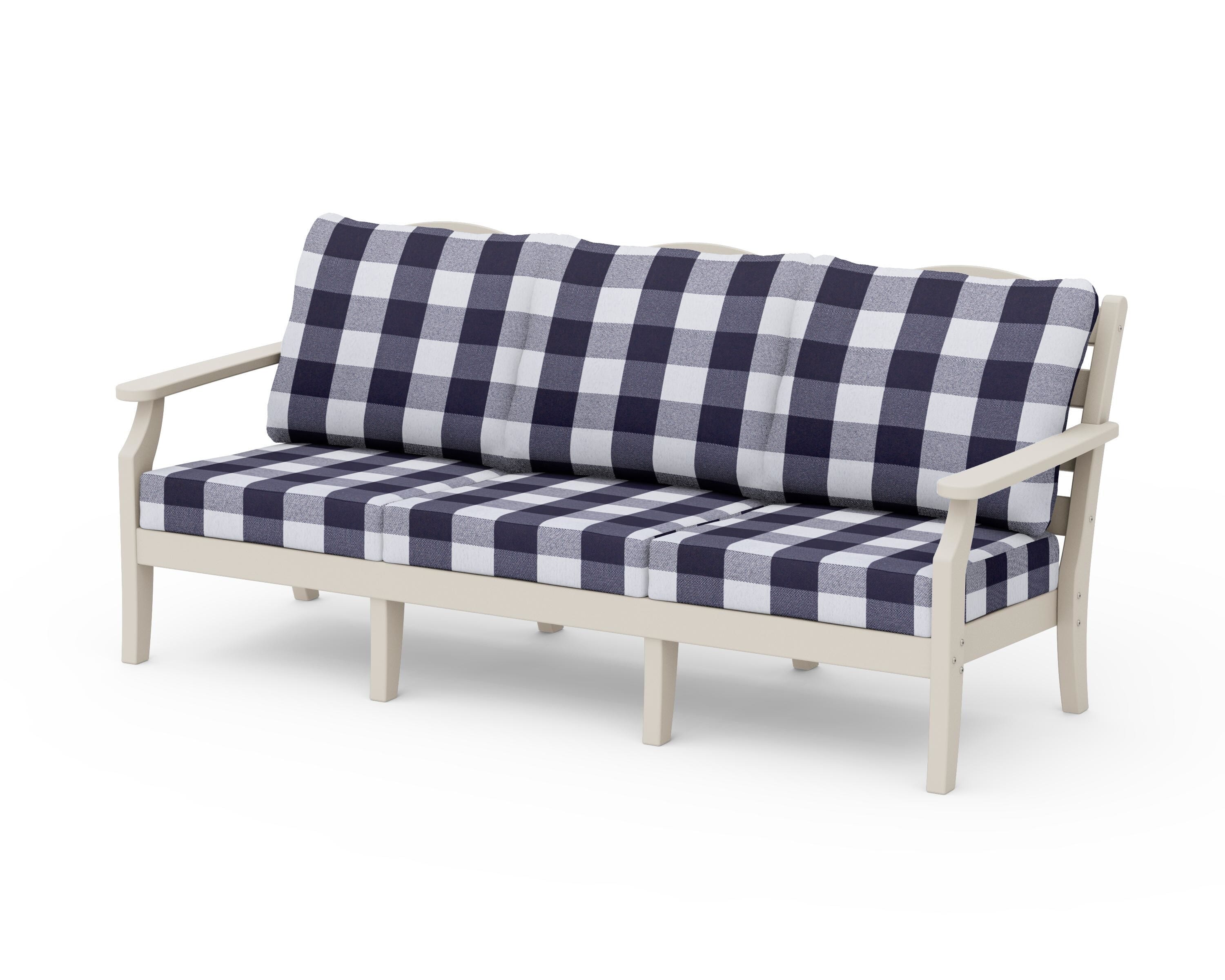 Draper James™ by  POLYWOOD® Savannah Deep Seating Sofa in Sand / Buffalo Plaid Navy
