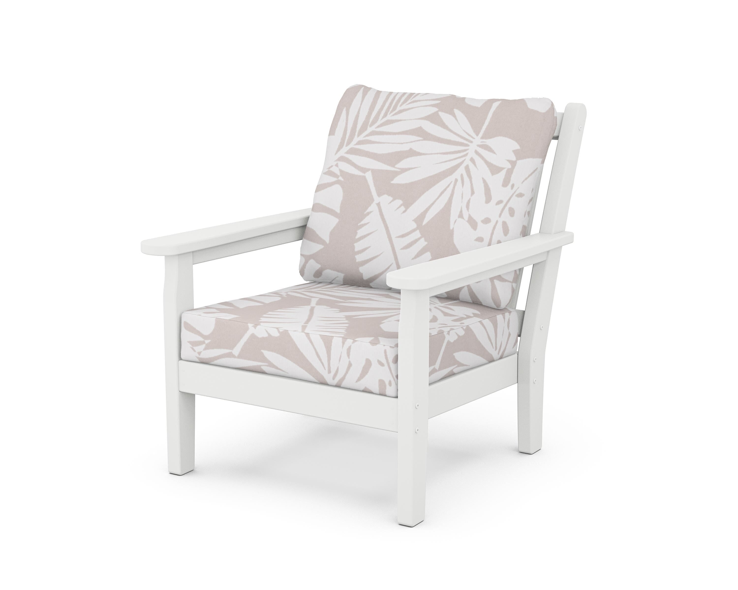 POLYWOOD® Chippendale Deep Seating Chair in White / Leaf Dune Burlap
