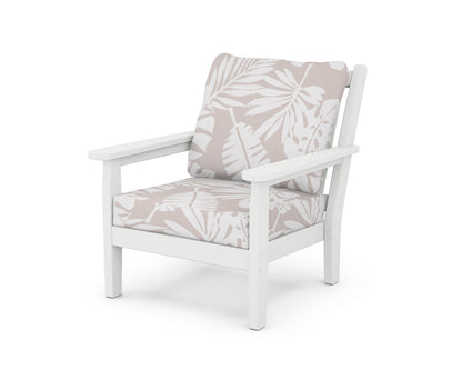 POLYWOOD® Chippendale Deep Seating Chair in White / Leaf Dune Burlap