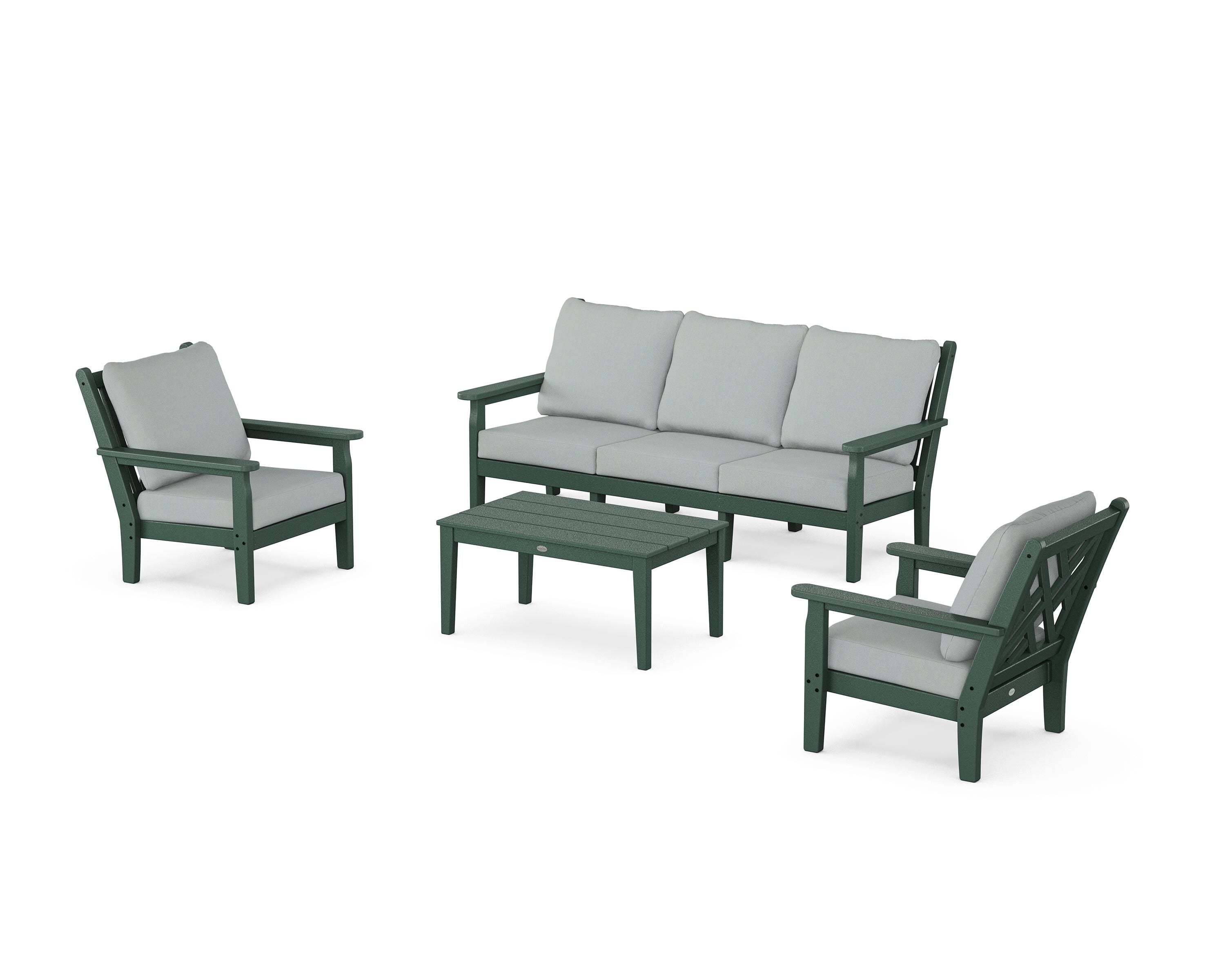 POLYWOOD® Chippendale 4-Piece Deep Seating Set with Sofa in Green / Spa