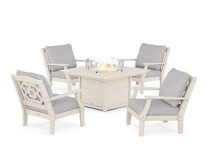 Martha Stewart by POLYWOOD® Chinoiserie 5-Piece Deep Seating Set with Fire Pit Table in Sand / Granite