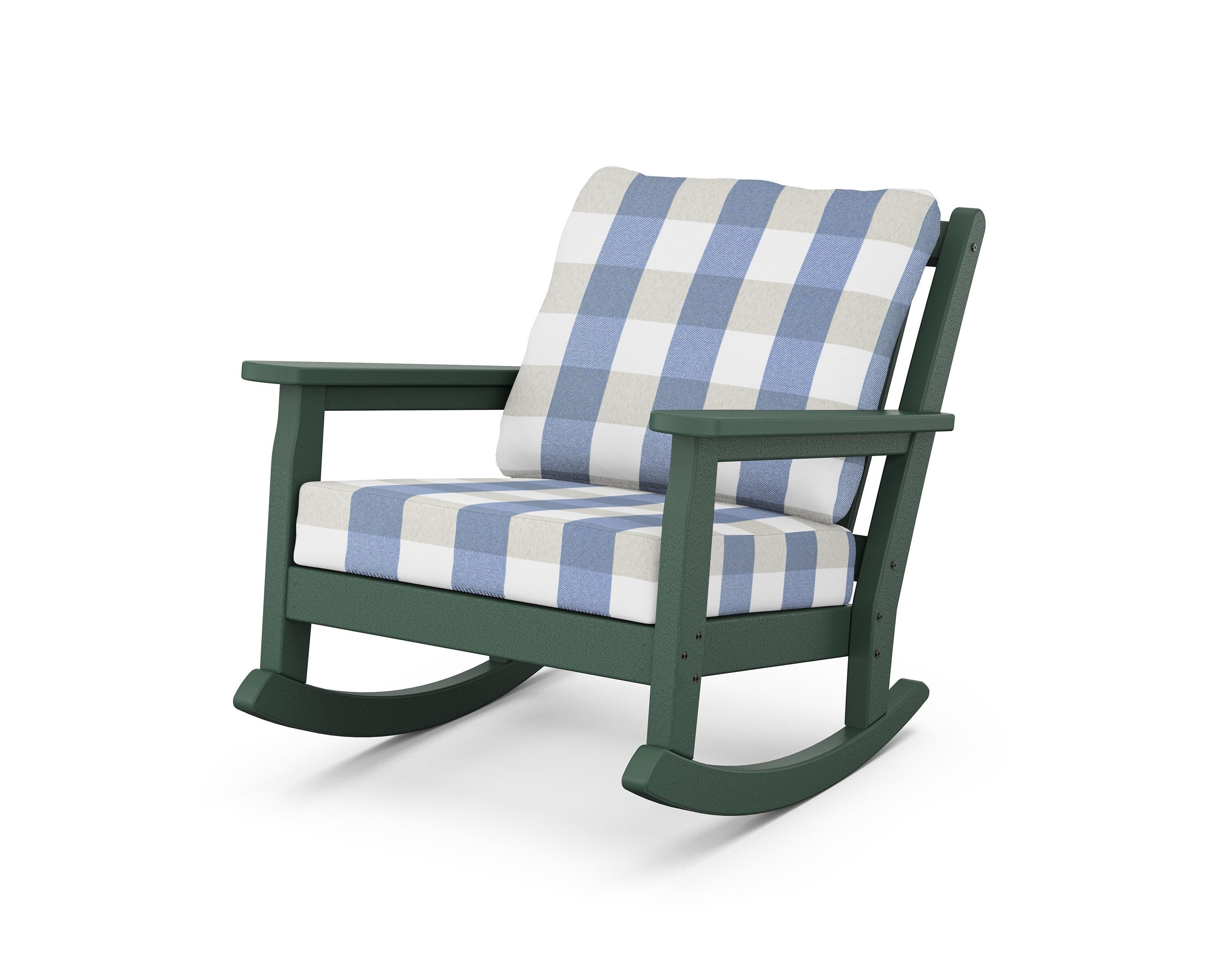 POLYWOOD® Chippendale Deep Seating Rocking Chair in Green / Buffalo Plaid Sky Blue