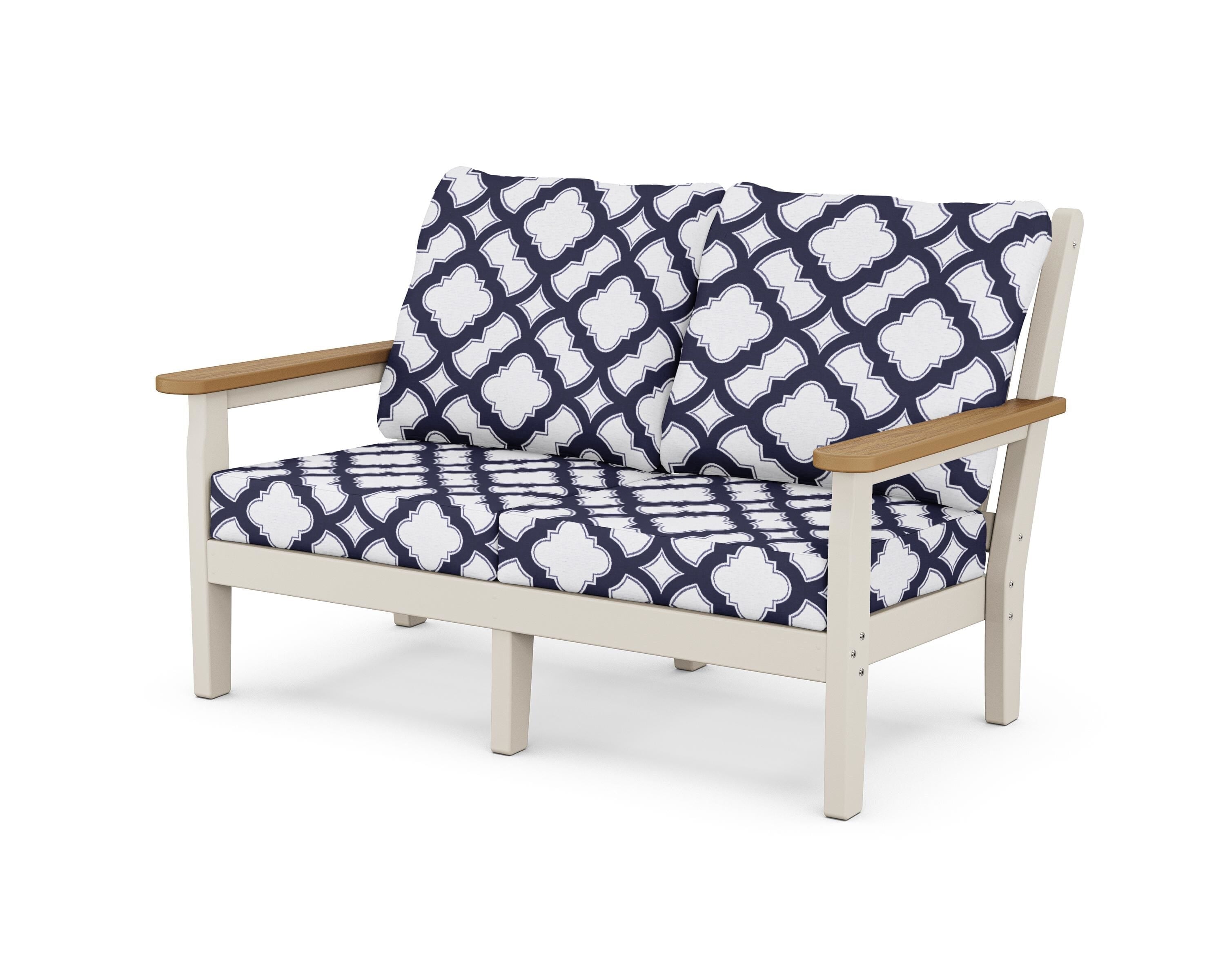 POLYWOOD® Chippendale Deep Seating Loveseat in Sand / Natural / Trellis Navy