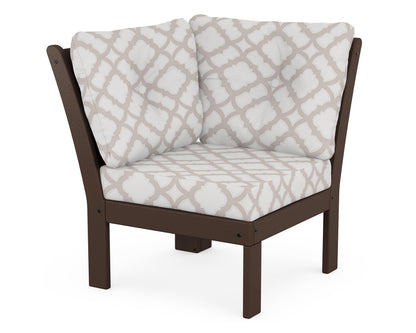 POLYWOOD® Vineyard Modular Corner Chair in Mahogany / Trellis Dune Burlap